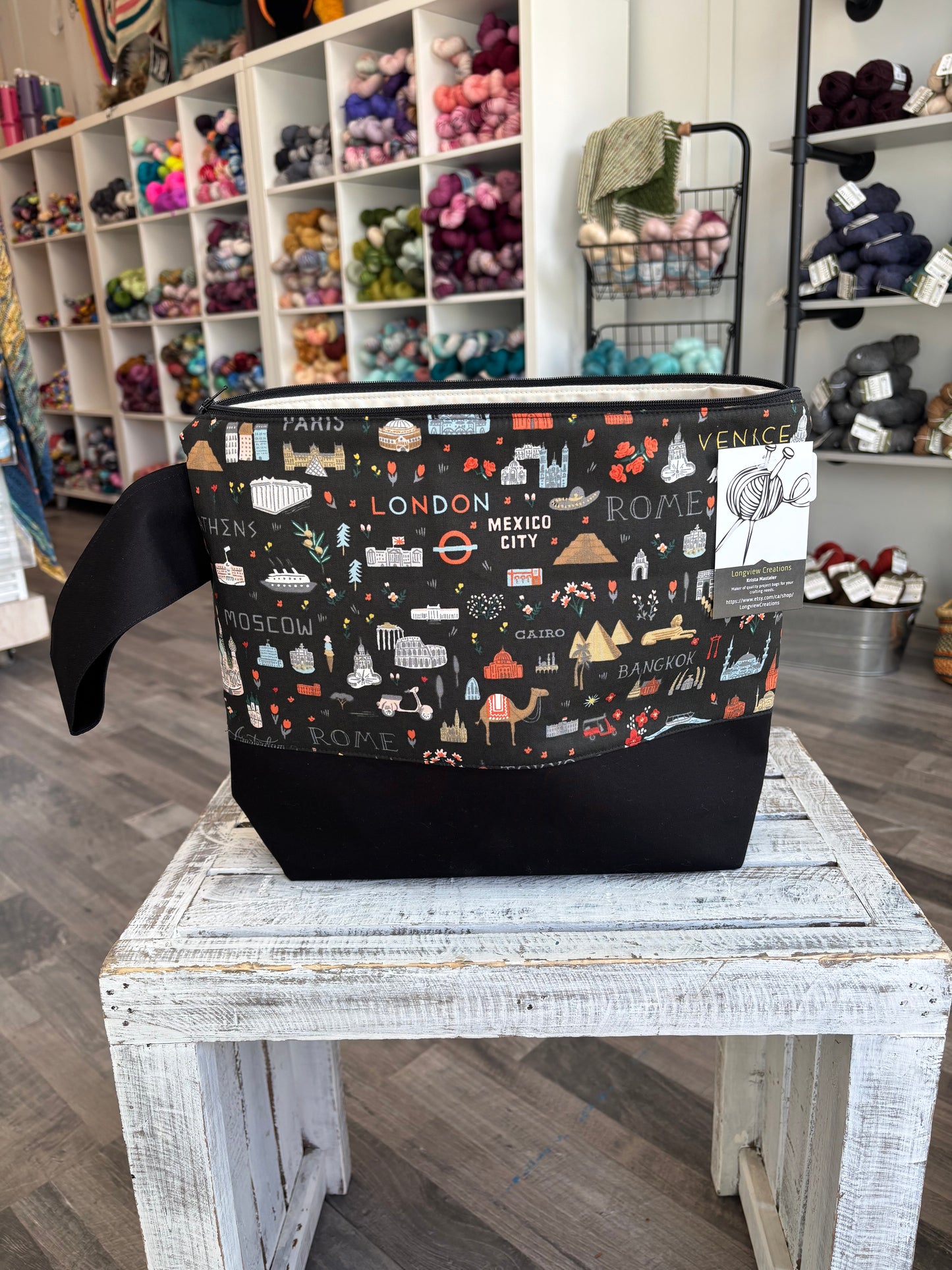 Large Zippered Project Bag with Strap