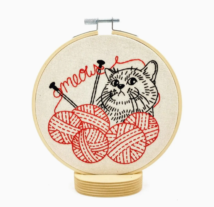 Kitten with Knitting Complete Embroidery Kit