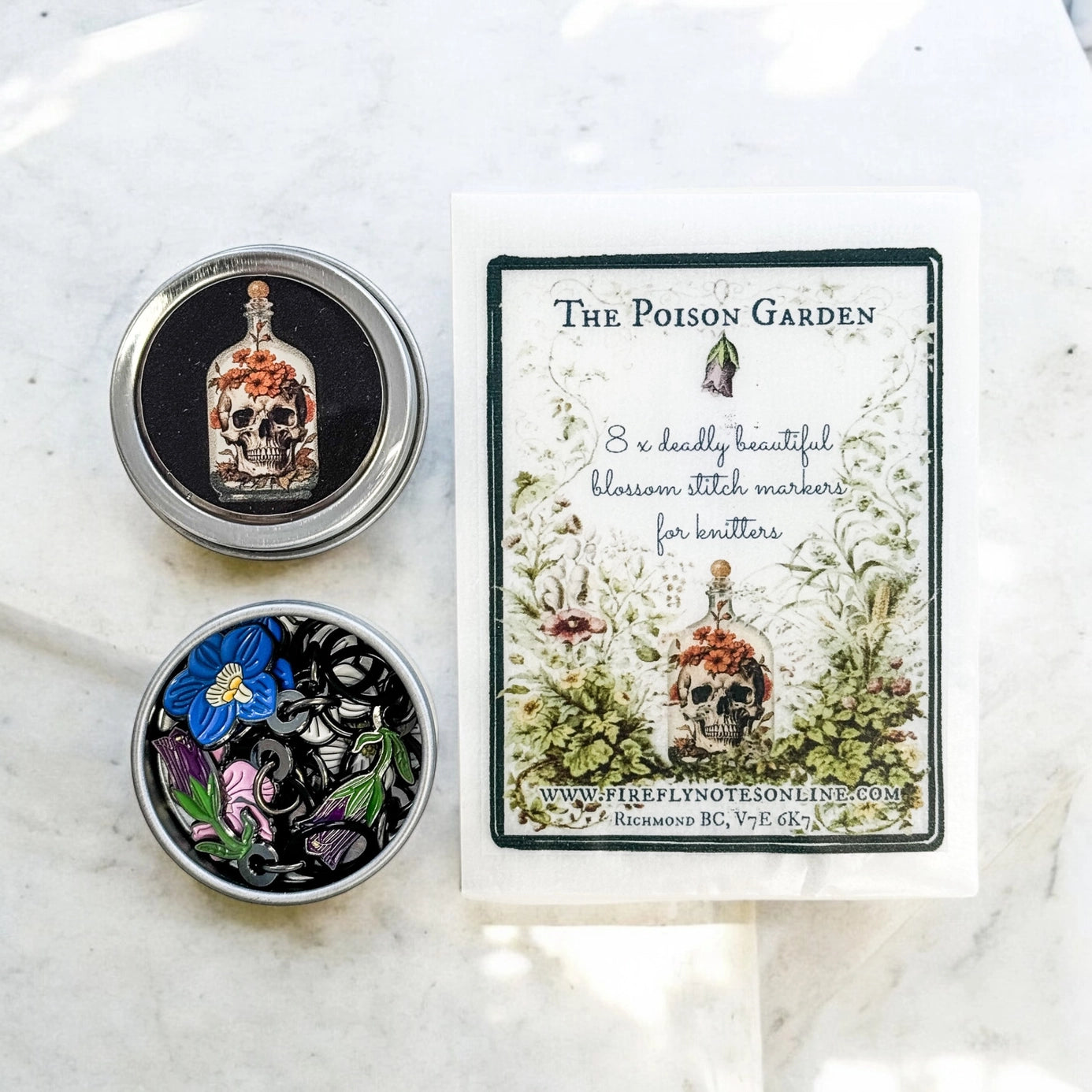 Poison Garden Stitch Markers in Tin