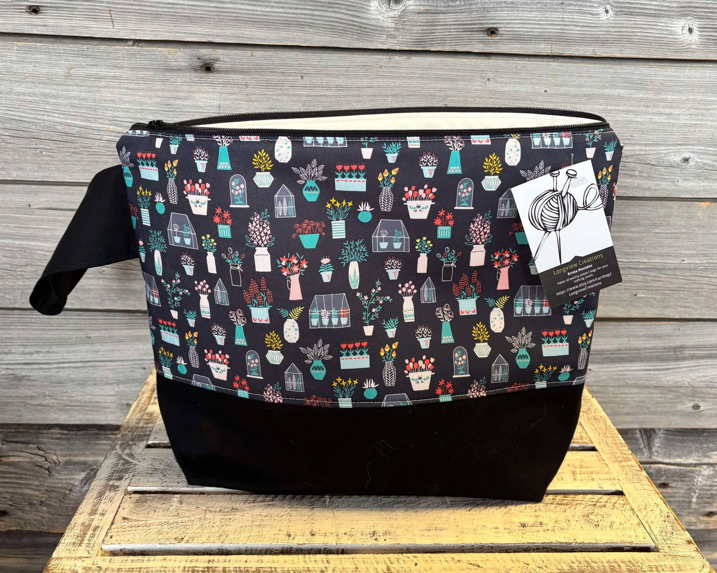 Large Zippered Project Bag with Strap