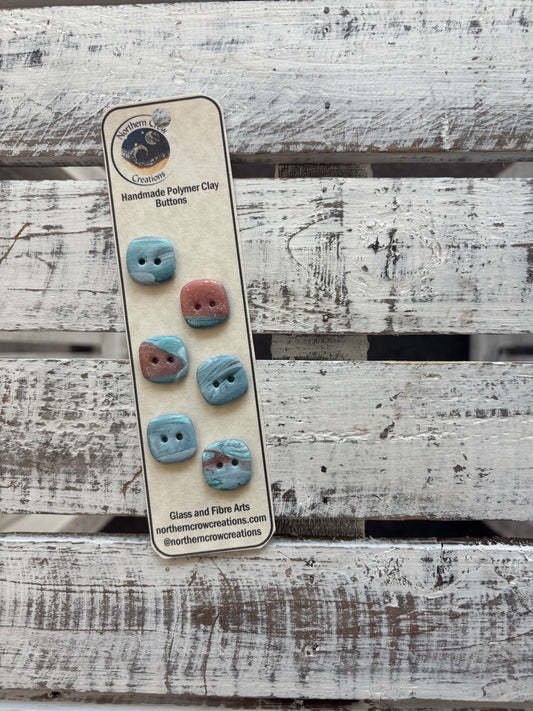 Pink Blue Marble Polymer Clay Buttons