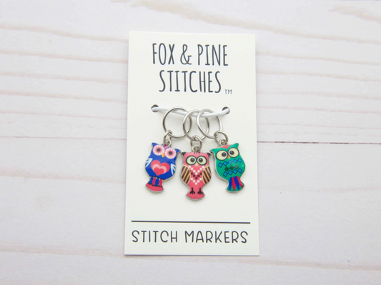 Colourful Owls Stitch Markers