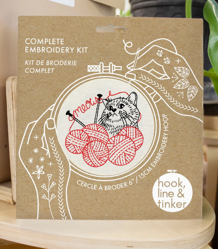 Kitten with Knitting Complete Embroidery Kit