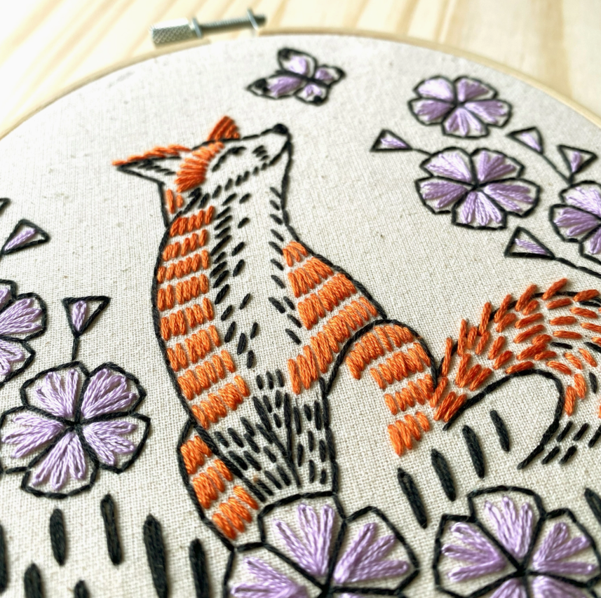 Fox in Phlox Complete Embroidery Kit