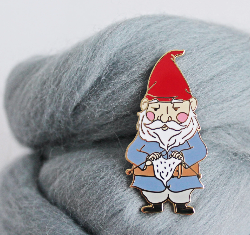 Knitting Gnome Enamel Pin